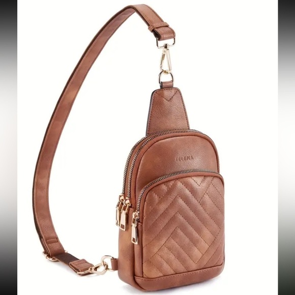 Brown Vegan Leather Quilted Crossbody Bag - Picture 1 of 6